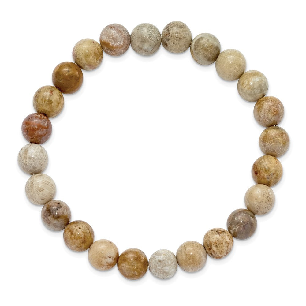 Alternate view of the 8mm Chrysanthemum Agate Beaded Stretch Bracelet, 6.75 Inch by The Black Bow Jewelry Co.