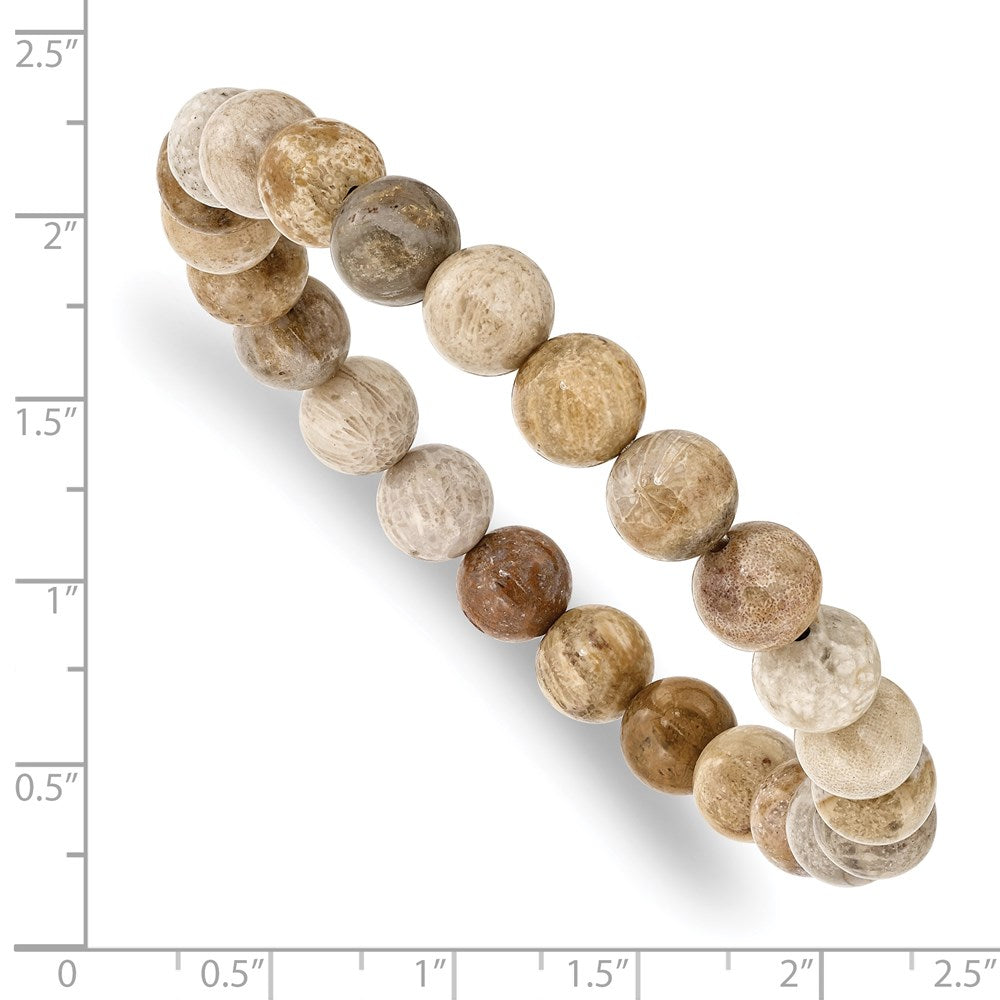 Alternate view of the 8mm Chrysanthemum Agate Beaded Stretch Bracelet, 6.75 Inch by The Black Bow Jewelry Co.