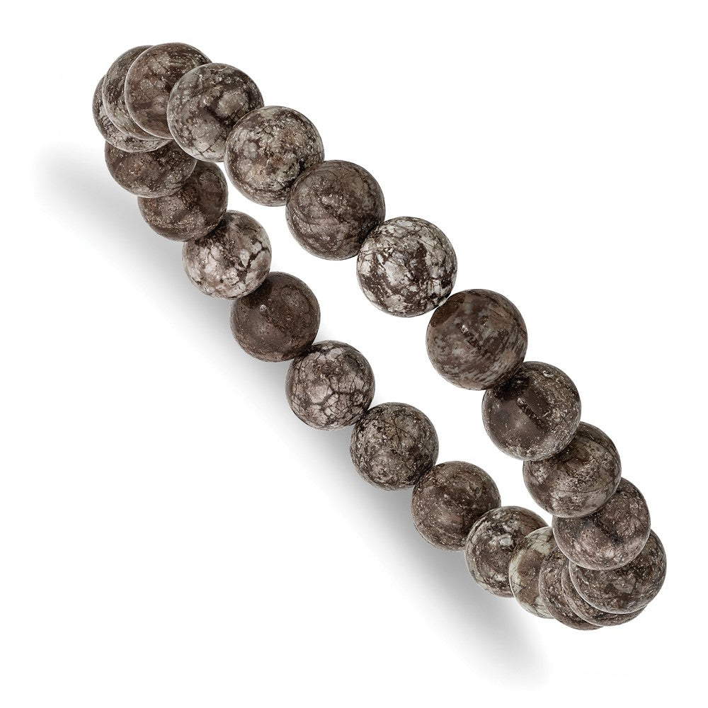 8mm Gray Snowflake Agate Beaded Stretch Bracelet, 6.75 Inch, Item B18581-GRY by The Black Bow Jewelry Co.