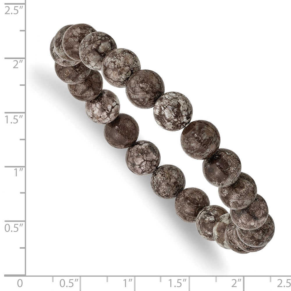 Alternate view of the 8mm Gray Snowflake Agate Beaded Stretch Bracelet, 6.75 Inch by The Black Bow Jewelry Co.