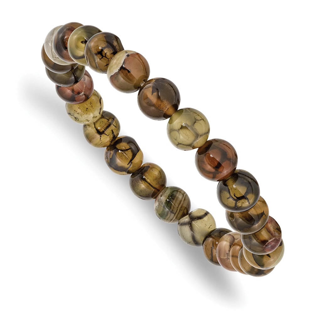 Alternate view of the 8mm Neutral Color Agate Beaded Stretch Bracelet, 6.75 Inch by The Black Bow Jewelry Co.