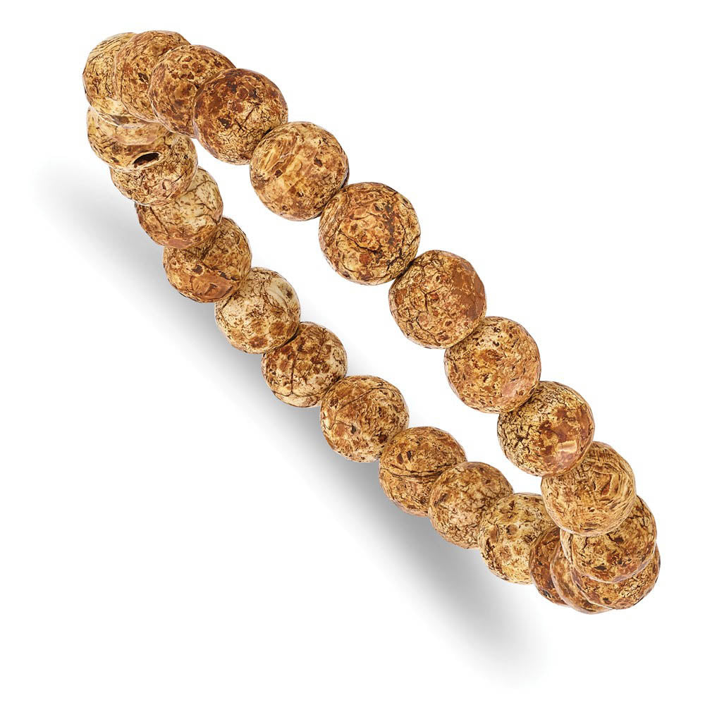 8mm Picture Stone Agate Beaded Stretch Bracelet, 6.75 Inch, Item B18581-PIC by The Black Bow Jewelry Co.