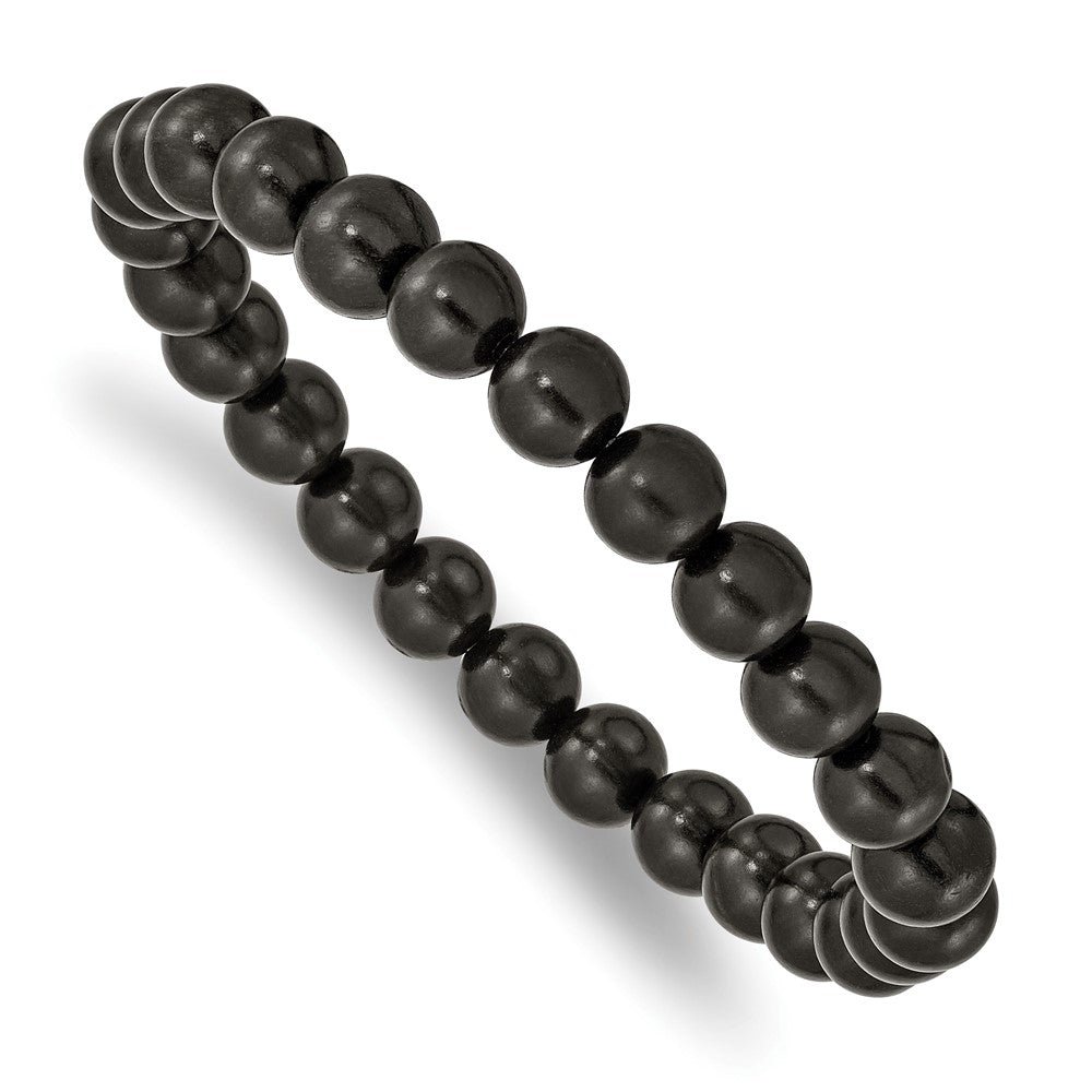 Alternate view of the 8mm Natural Wood Beaded Stretch Bracelet, 6.75 Inch by The Black Bow Jewelry Co.