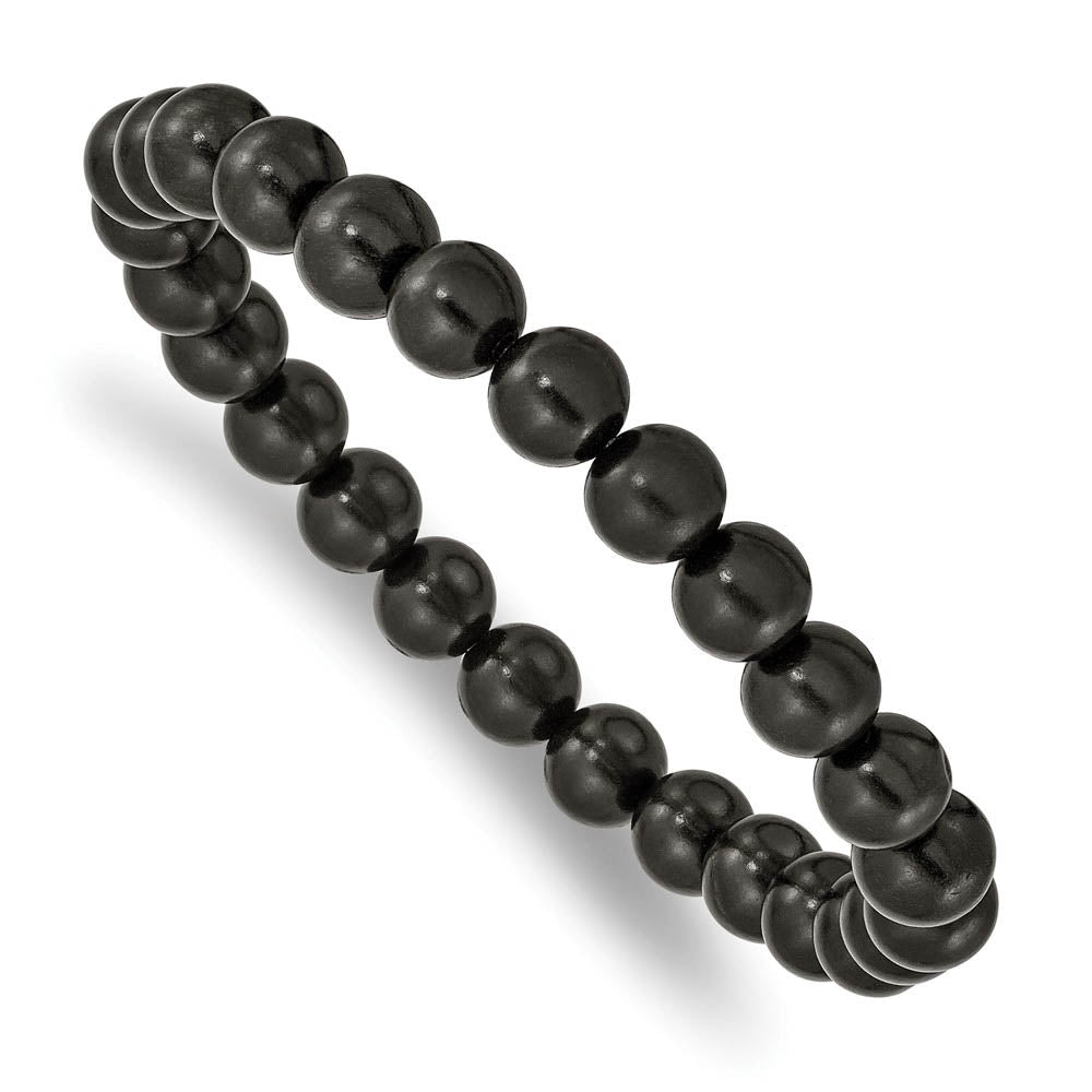 8mm Black Wood Beaded Stretch Bracelet, 6.75 Inch, Item B18582-BLK by The Black Bow Jewelry Co.