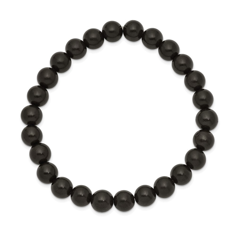 Alternate view of the 8mm Black Wood Beaded Stretch Bracelet, 6.75 Inch by The Black Bow Jewelry Co.
