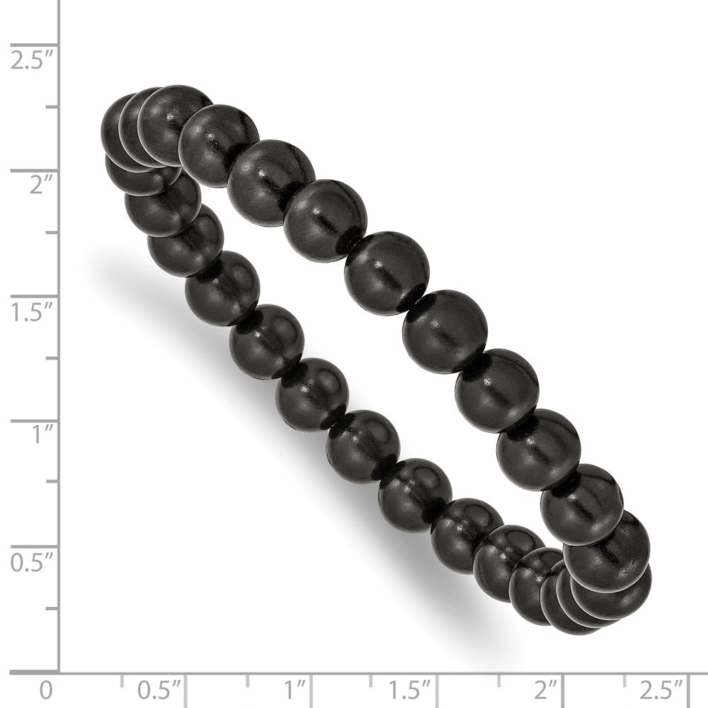 Alternate view of the 8mm Black Wood Beaded Stretch Bracelet, 6.75 Inch by The Black Bow Jewelry Co.