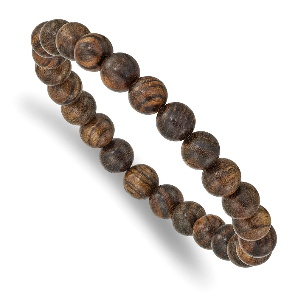 Alternate view of the 8mm Natural Wood Beaded Stretch Bracelet, 6.75 Inch by The Black Bow Jewelry Co.