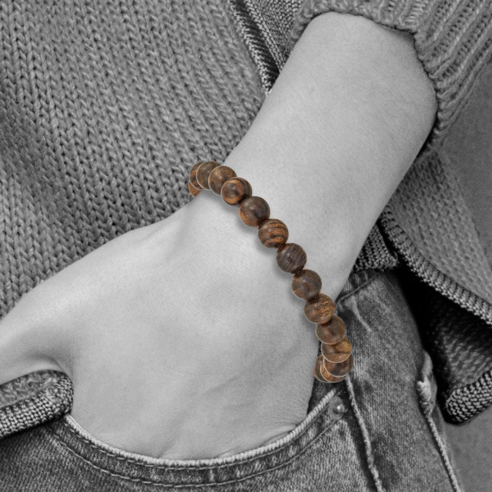Alternate view of the 8mm Tigerwood Beaded Stretch Bracelet, 6.75 Inch by The Black Bow Jewelry Co.