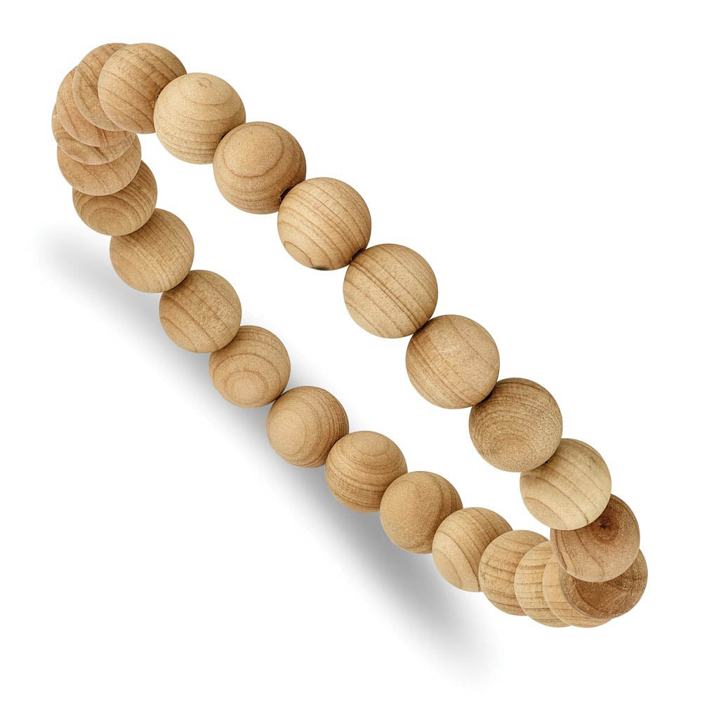 Alternate view of the 8mm Natural Wood Beaded Stretch Bracelet, 6.75 Inch by The Black Bow Jewelry Co.