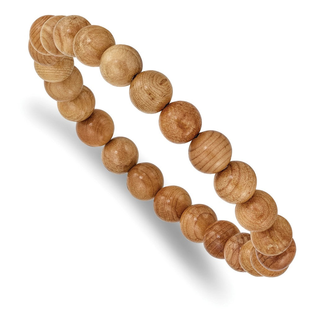 8mm Natural Wood Beaded Stretch Bracelet, 6.75 Inch, Item B18582 by The Black Bow Jewelry Co.