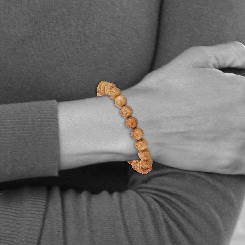 Alternate view of the 8mm Taxus Chinesis Wood Beaded Stretch Bracelet, 6.75 Inch by The Black Bow Jewelry Co.