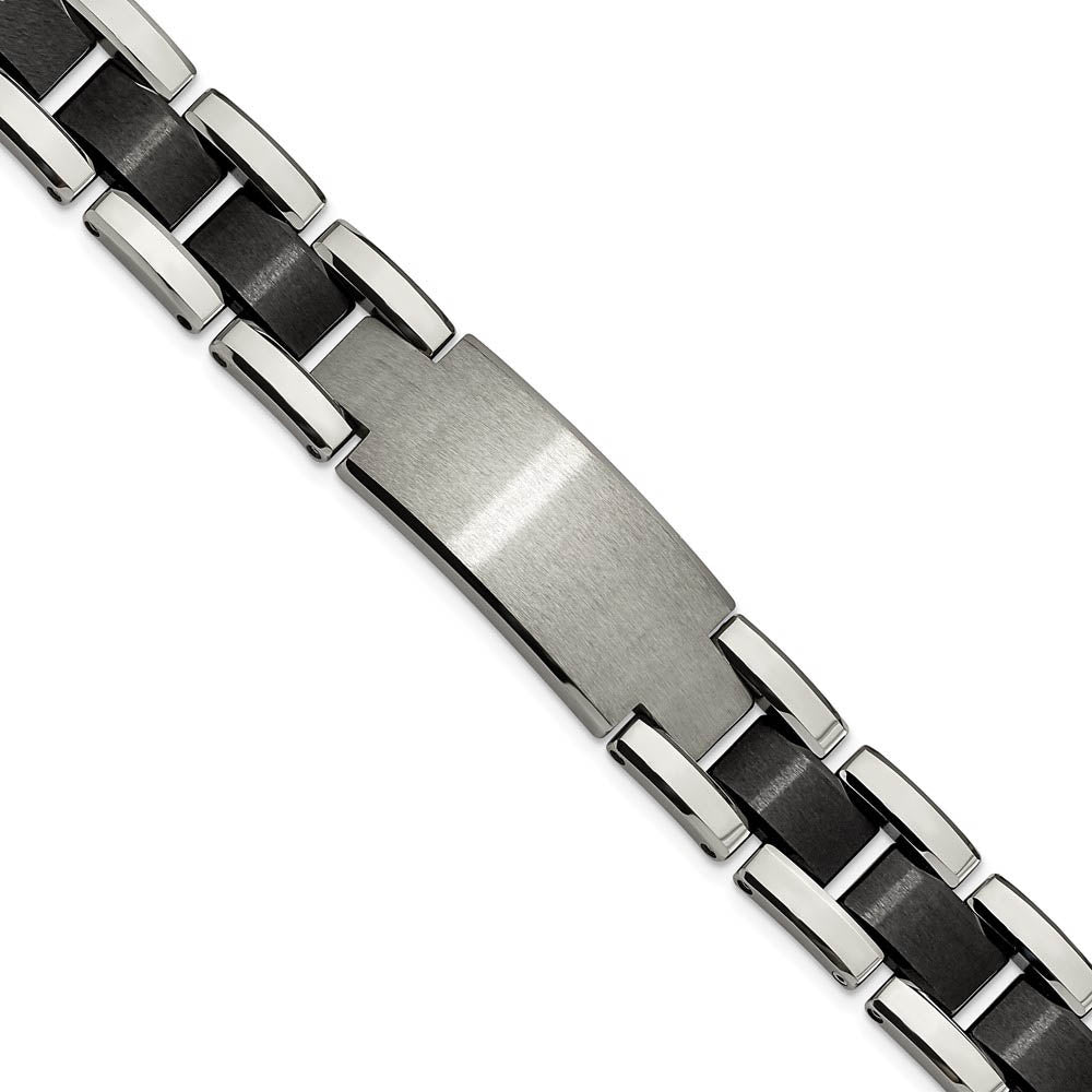 Mens 14mm Tungsten & Black Plated I.D. Panther Link Bracelet, 8.5 inch, Item B18584 by The Black Bow Jewelry Co.