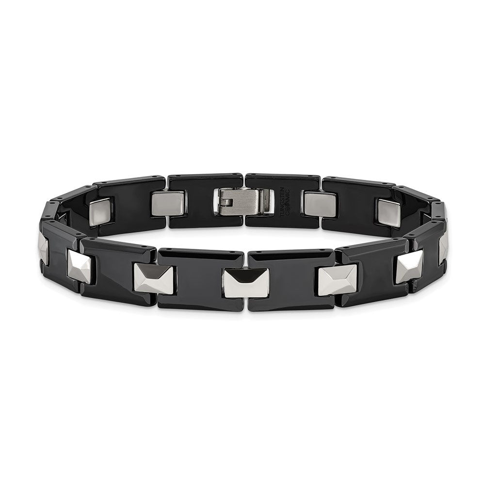Alternate view of the Men&#39;s Tungsten &amp; Black Ceramic 10mm Polished Link Bracelet, 8.5 Inch by The Black Bow Jewelry Co.