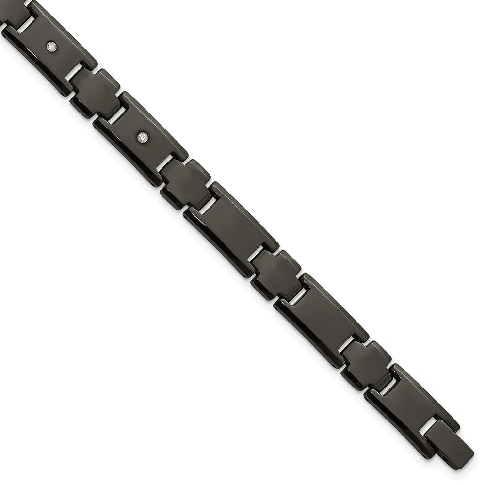 Men&#39;s 10mm Black Plated Tungsten &amp; 1/10 CTW Diamond Bracelet, 9 Inch, Item B18587 by The Black Bow Jewelry Co.
