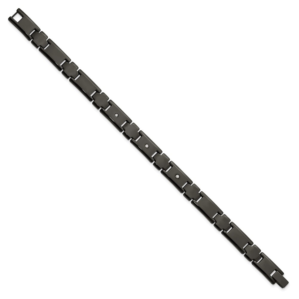 Alternate view of the Men&#39;s 10mm Black Plated Tungsten &amp; 1/10 CTW Diamond Bracelet, 9 Inch by The Black Bow Jewelry Co.