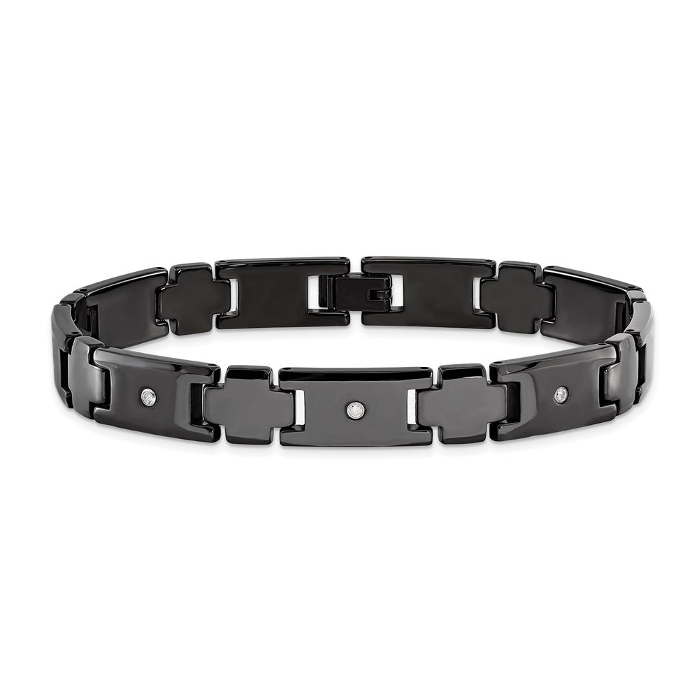 Alternate view of the Men&#39;s 10mm Black Plated Tungsten &amp; 1/10 CTW Diamond Bracelet, 9 Inch by The Black Bow Jewelry Co.
