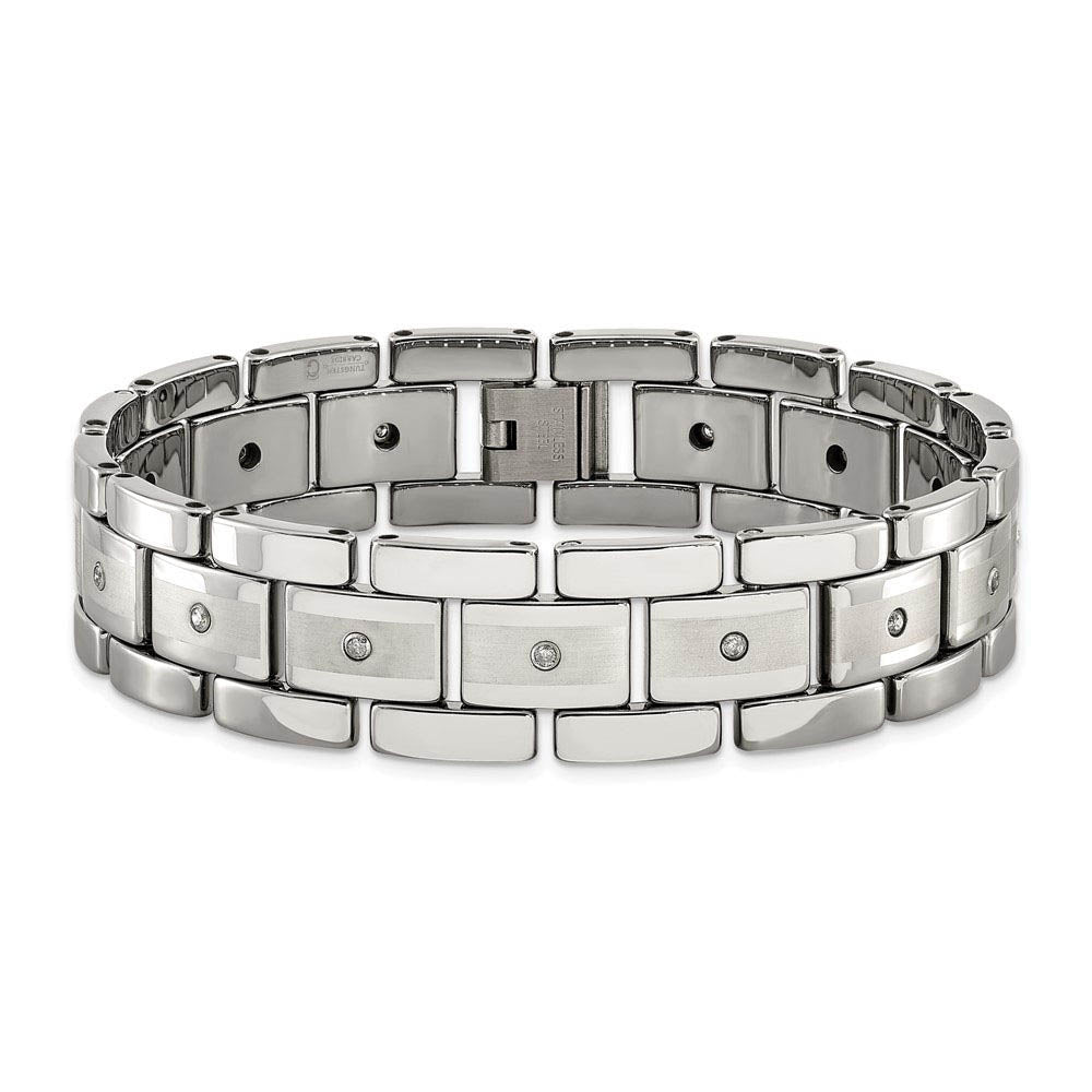 Alternate view of the Men's 16mm Tungsten & 1/3 CTW Diamond Panther Link Bracelet, 8.5 Inch by The Black Bow Jewelry Co.