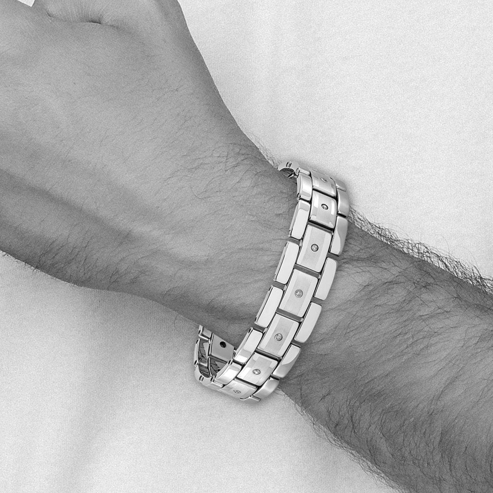 Alternate view of the Men&#39;s 16mm Tungsten &amp; 1/3 CTW Diamond Panther Link Bracelet, 8.5 Inch by The Black Bow Jewelry Co.