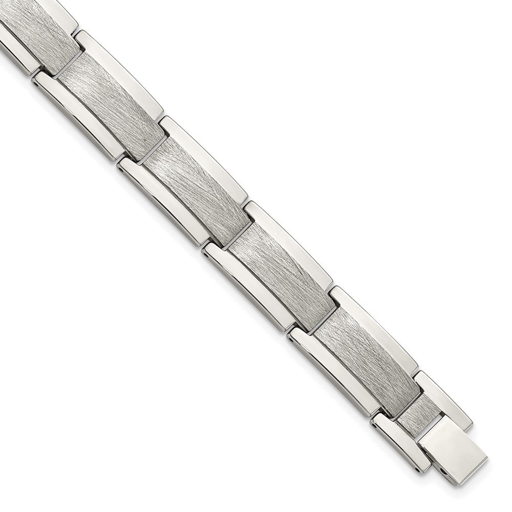 Men&#39;s 12.5mm Tungsten Polished &amp; Scratch Finish Link Bracelet, 8.25 In, Item B18591 by The Black Bow Jewelry Co.