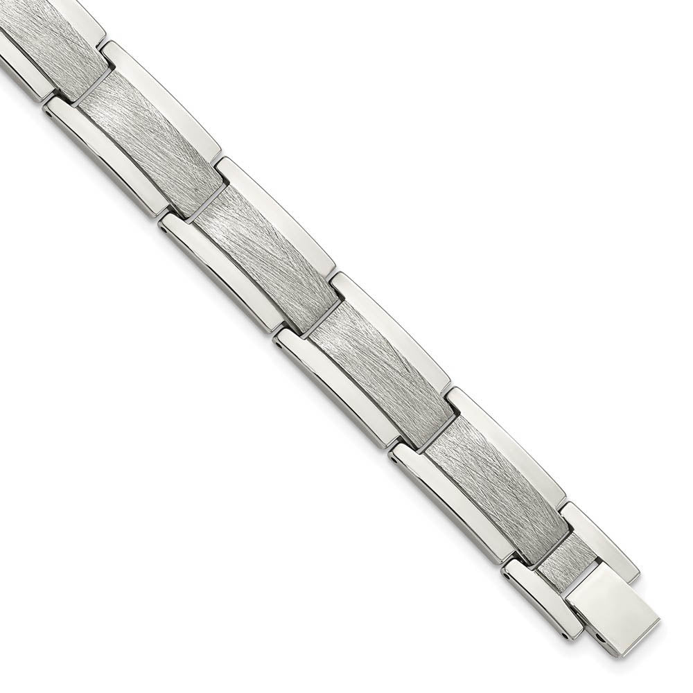 Men's 12.5mm Tungsten Polished & Scratch Finish Link Bracelet, 8.25 In, Item B18591 by The Black Bow Jewelry Co.