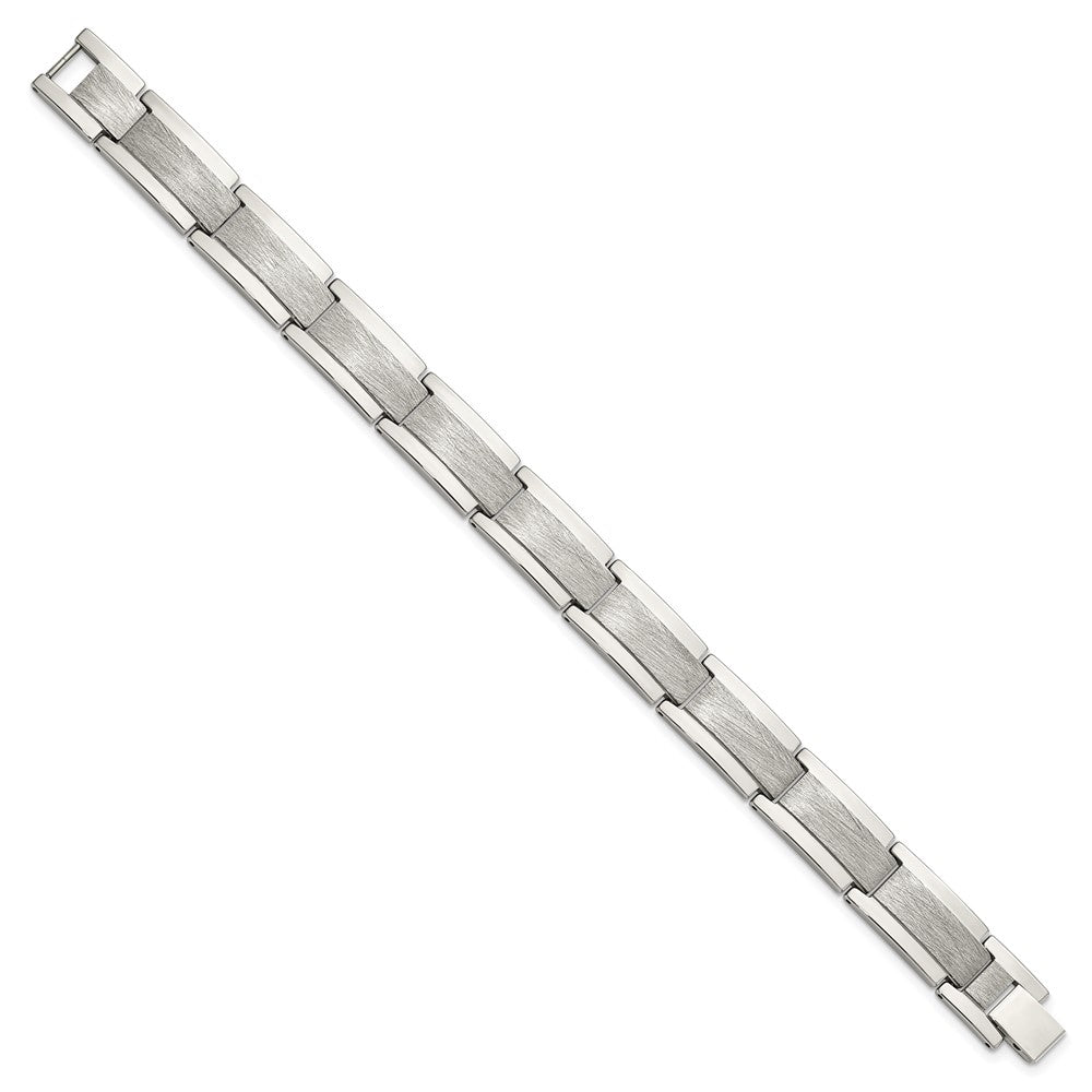 Alternate view of the Men&#39;s 12.5mm Tungsten Polished &amp; Scratch Finish Link Bracelet, 8.25 In by The Black Bow Jewelry Co.
