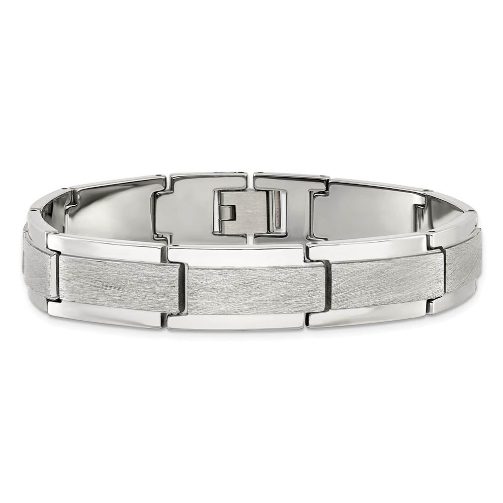 Alternate view of the Men's 12.5mm Tungsten Polished & Scratch Finish Link Bracelet, 8.25 In by The Black Bow Jewelry Co.