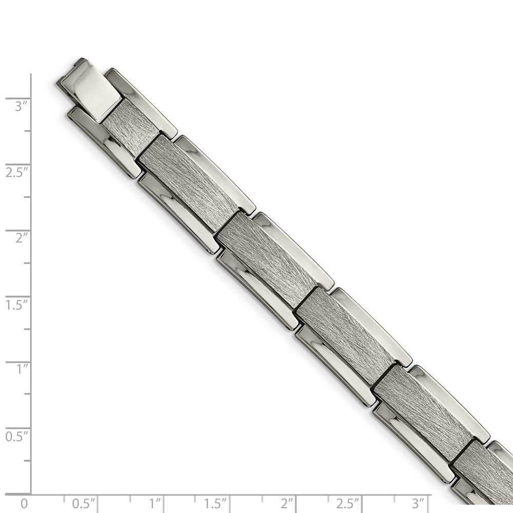 Alternate view of the Men&#39;s 12.5mm Tungsten Polished &amp; Scratch Finish Link Bracelet, 8.25 In by The Black Bow Jewelry Co.