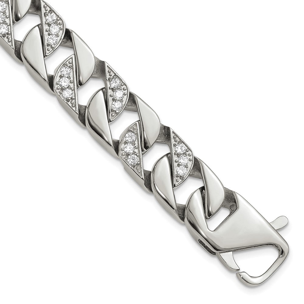 Men&#39;s 13mm Stainless Steel &amp; CZ Curb Chain Bracelet, 8.5 Inch, Item B18593 by The Black Bow Jewelry Co.