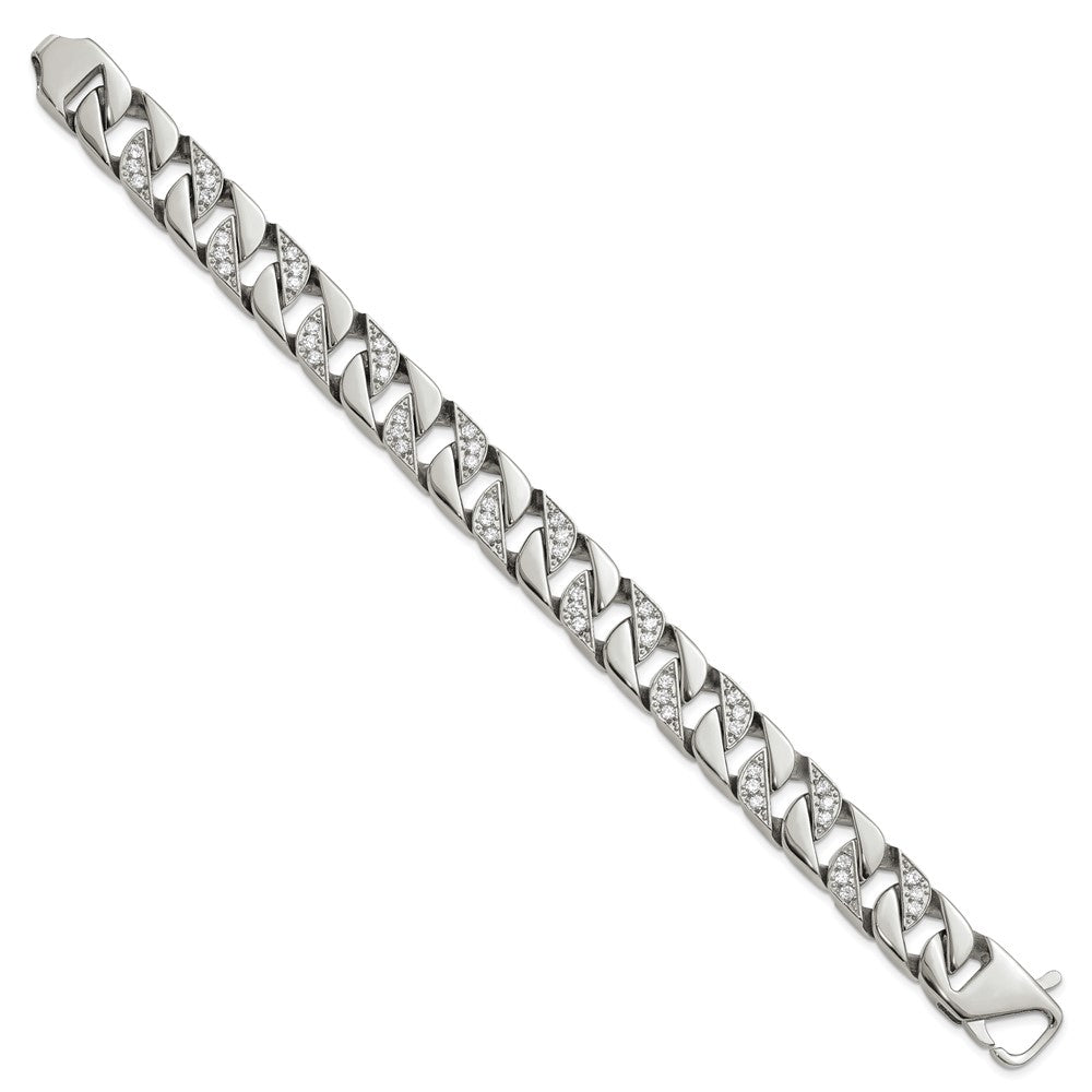 Alternate view of the Men&#39;s 13mm Stainless Steel &amp; CZ Curb Chain Bracelet, 8.5 Inch by The Black Bow Jewelry Co.