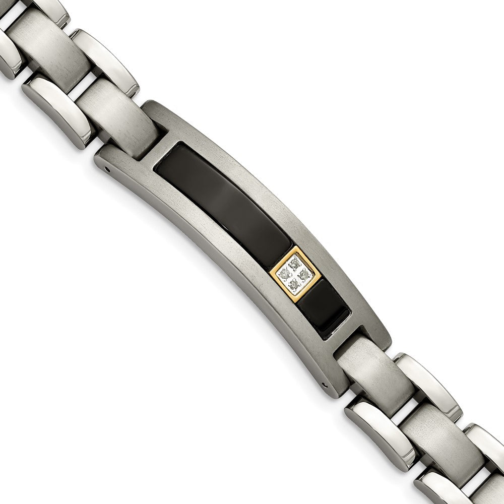 Titanium, 14K Gold Accent, Onyx &amp; .05ctw Diamond Link Bracelet, 8 Inch, Item B18595 by The Black Bow Jewelry Co.