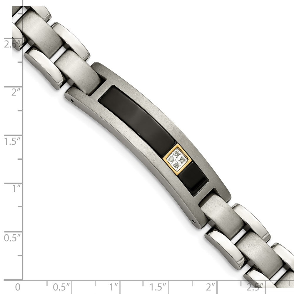 Alternate view of the Titanium, 14K Gold Accent, Onyx &amp; .05ctw Diamond Link Bracelet, 8 Inch by The Black Bow Jewelry Co.