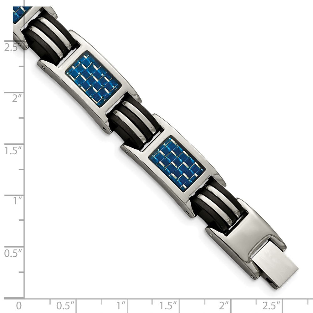 Alternate view of the Men&#39;s Titanium Blue Carbon Fiber &amp; Black Rubber Link Bracelet, 8.5 In by The Black Bow Jewelry Co.