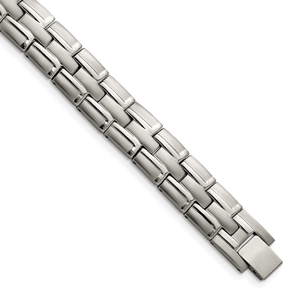Men&#39;s 12mm Titanium Brushed &amp; Polished Link Bracelet, 8.5 Inch, Item B18599 by The Black Bow Jewelry Co.