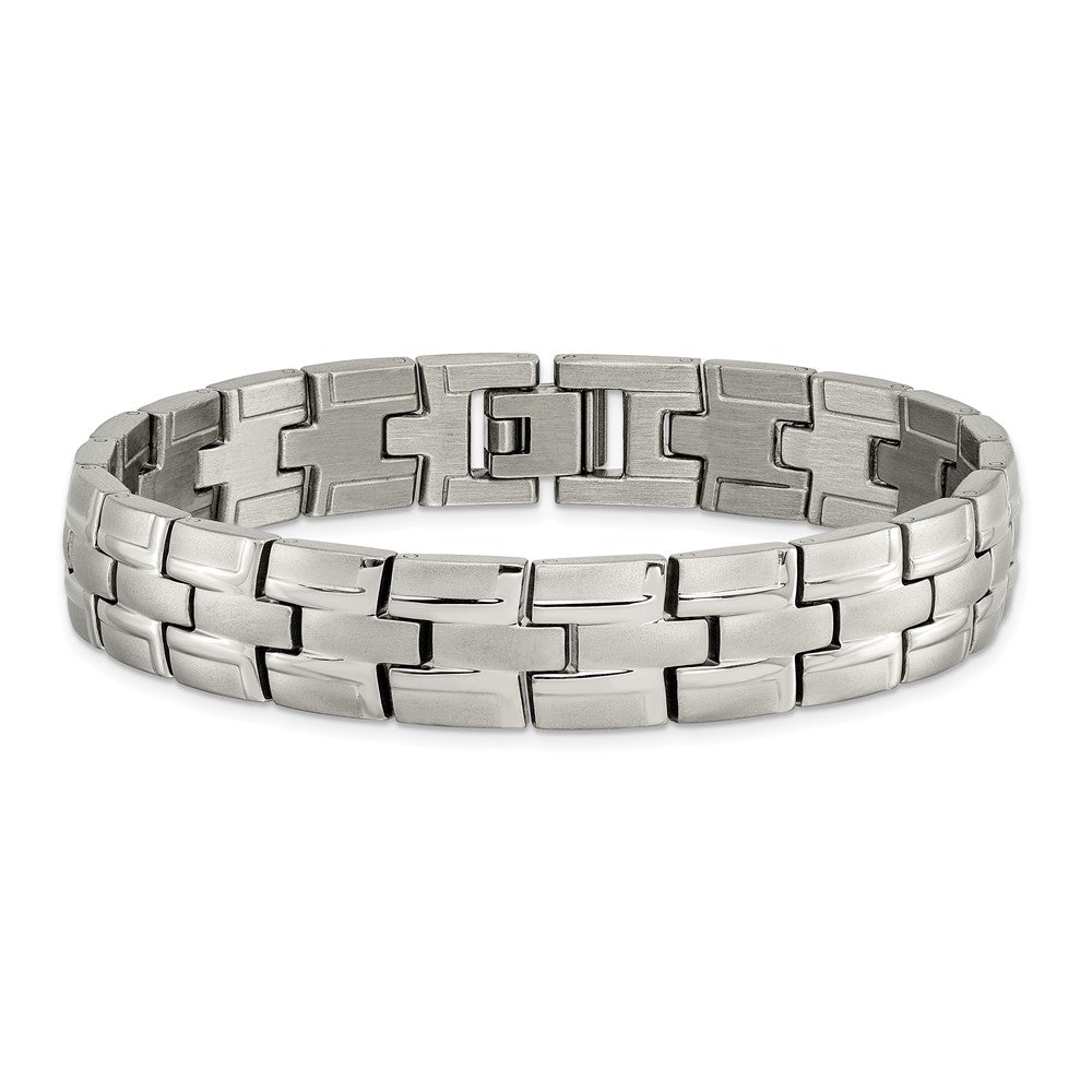 Alternate view of the Men&#39;s 12mm Titanium Brushed &amp; Polished Link Bracelet, 8.5 Inch by The Black Bow Jewelry Co.
