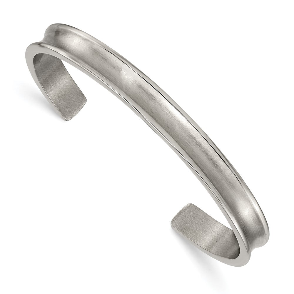 Ladies 6.5mm Titanium Brushed &amp; Polished Concave Cuff Bracelet, Item B18605 by The Black Bow Jewelry Co.