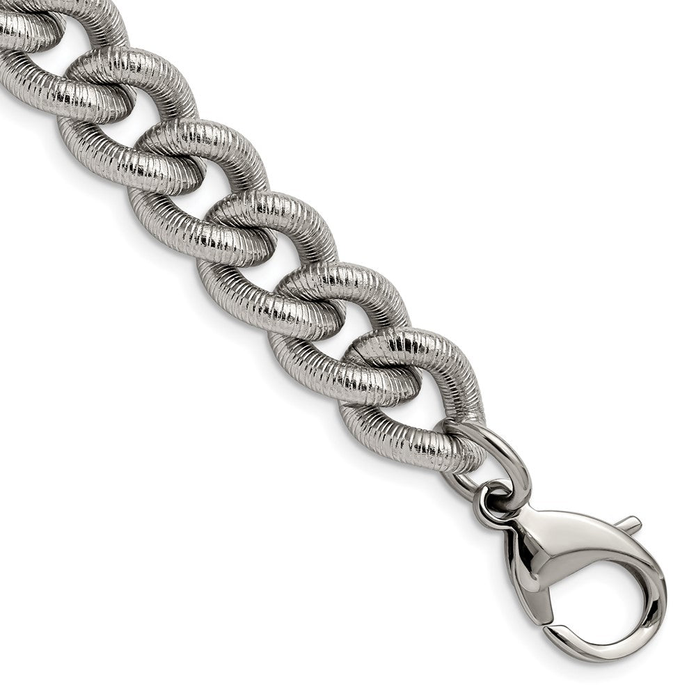 Men&#39;s 14.5mm Stainless Steel Textured Curb Chain Bracelet, 8.25 Inch, Item B18609 by The Black Bow Jewelry Co.