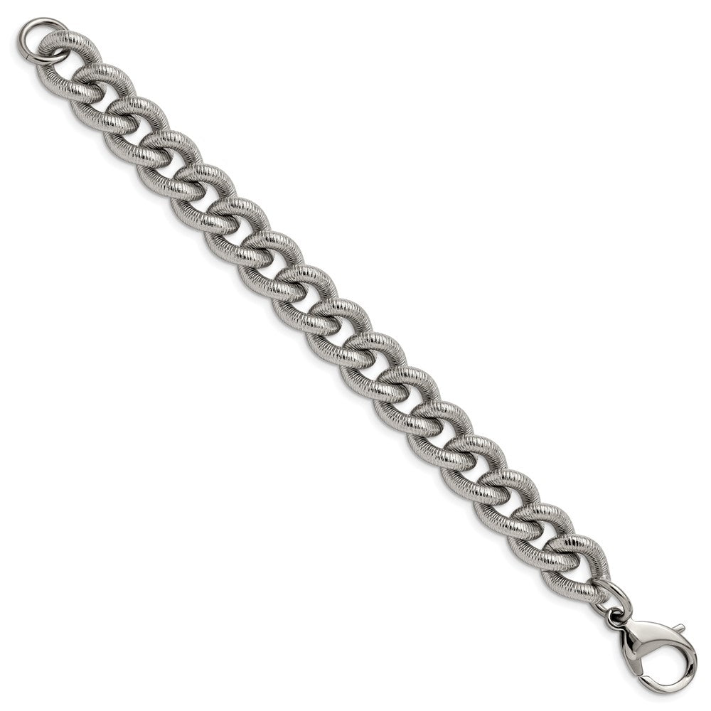Alternate view of the Men&#39;s 14.5mm Stainless Steel Textured Curb Chain Bracelet, 8.25 Inch by The Black Bow Jewelry Co.