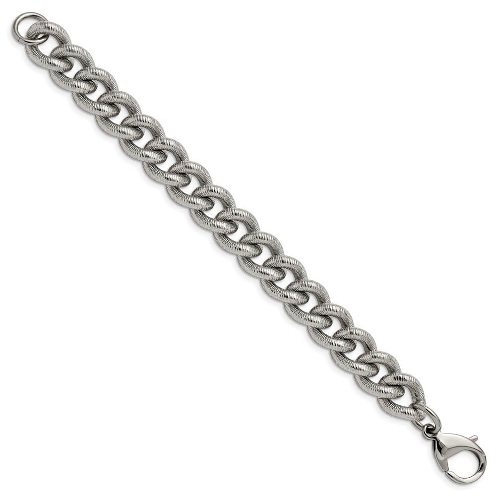 Alternate view of the Men's 14.5mm Stainless Steel Textured Curb Chain Bracelet, 8.25 Inch by The Black Bow Jewelry Co.