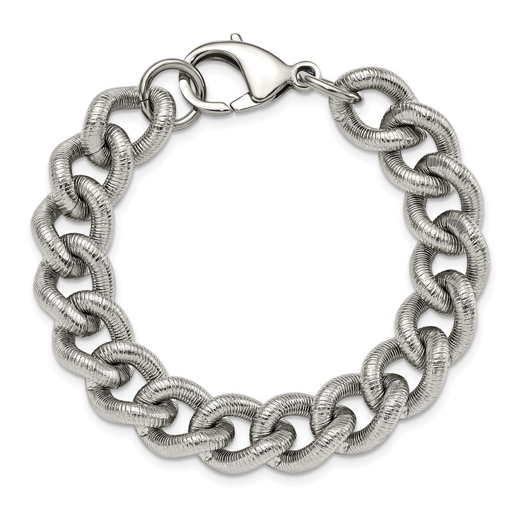 Alternate view of the Men&#39;s 14.5mm Stainless Steel Textured Curb Chain Bracelet, 8.25 Inch by The Black Bow Jewelry Co.