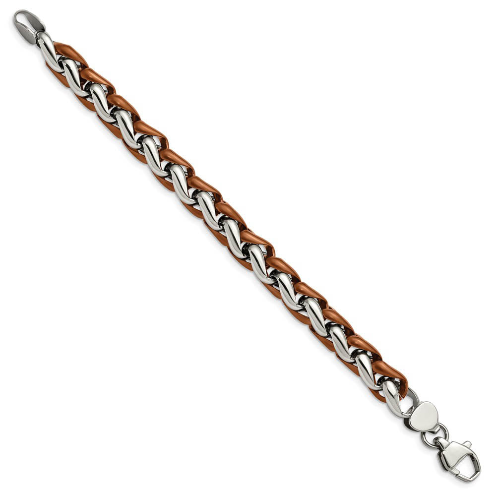 Alternate view of the 11mm Stainless Steel & Brown Plated Spiga Chain Bracelet, 8.25 Inch by The Black Bow Jewelry Co.