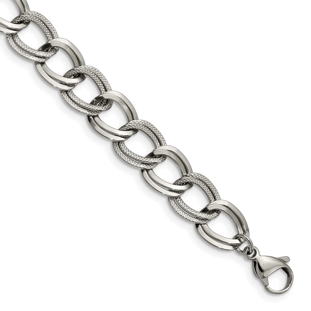 11mm Stainless Steel Fancy Double Curb Chain Bracelet, 8 Inch, Item B18612 by The Black Bow Jewelry Co.