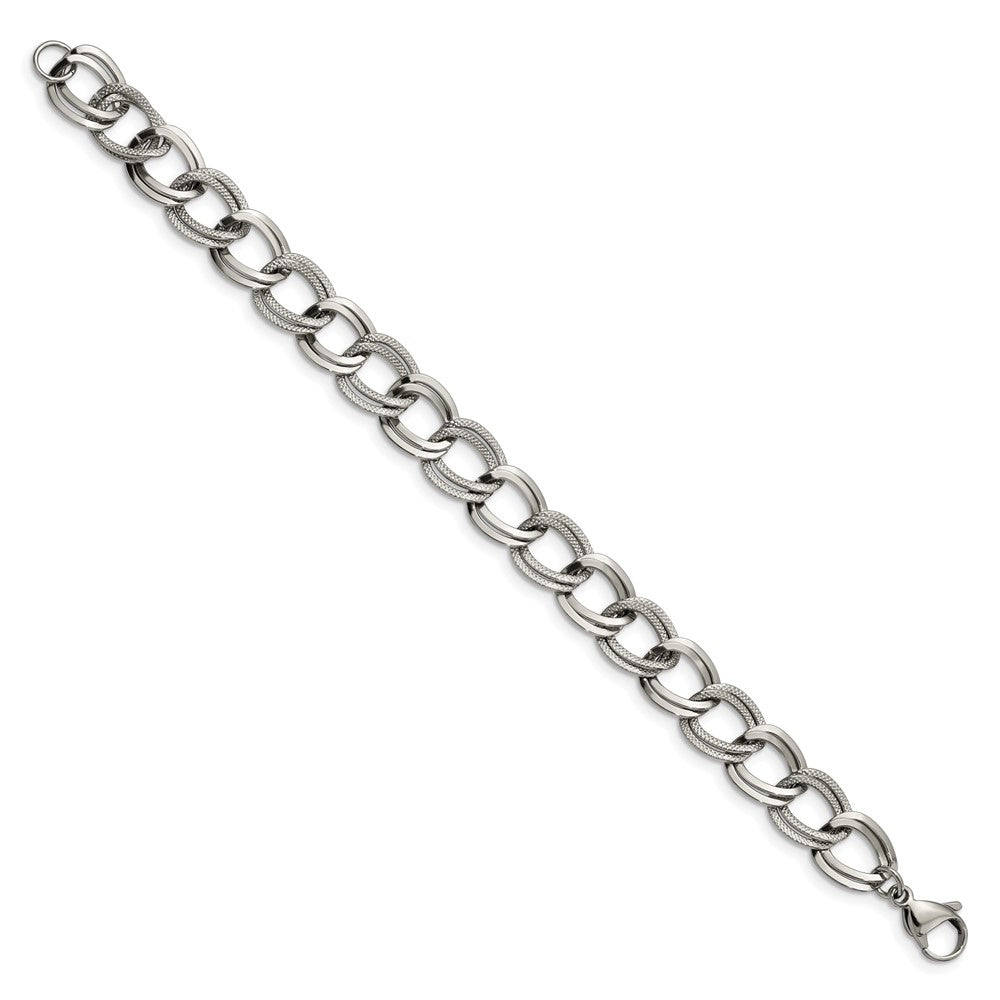 Alternate view of the 11mm Stainless Steel Fancy Double Curb Chain Bracelet, 8 Inch by The Black Bow Jewelry Co.
