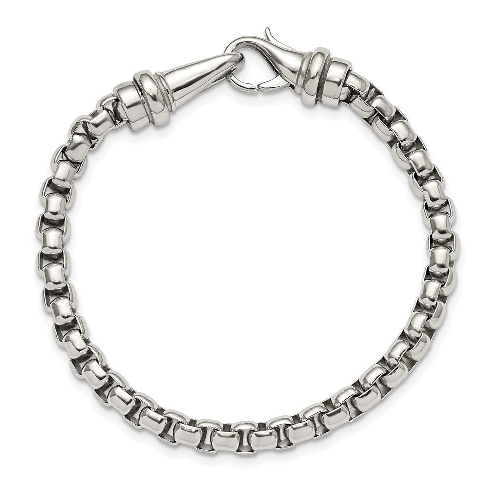 Alternate view of the Mens 6mm Stainless Steel Polished Rounded Box Chain Bracelet, 8.5 Inch by The Black Bow Jewelry Co.