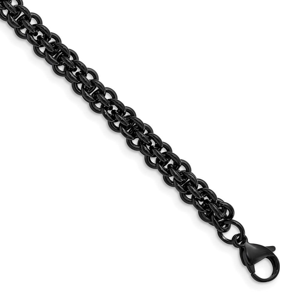 7mm Black Plated Stainless Steel Fancy Link Chain Bracelet, 9 inch, Item B18614 by The Black Bow Jewelry Co.