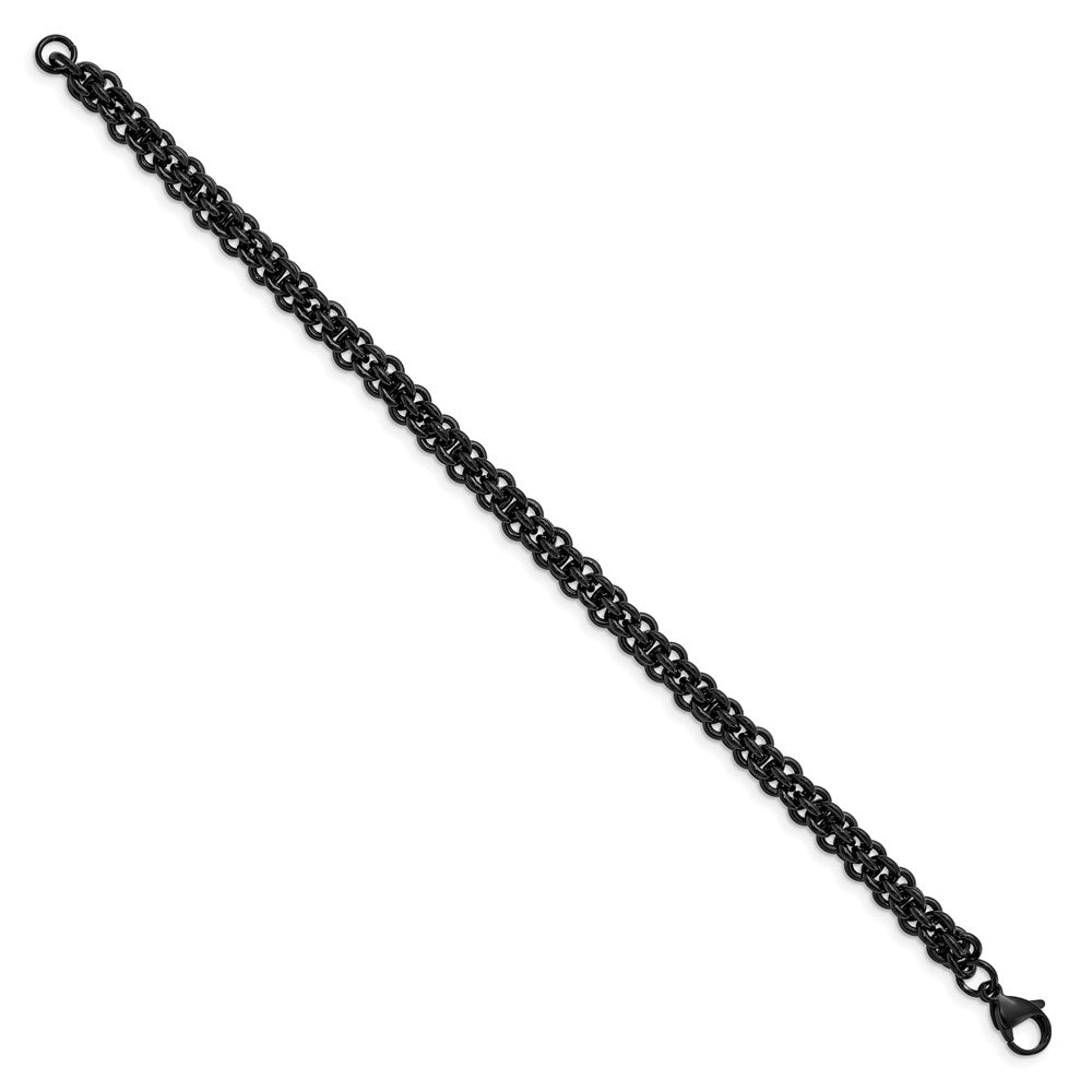 Alternate view of the 7mm Black Plated Stainless Steel Fancy Link Chain Bracelet, 9 inch by The Black Bow Jewelry Co.