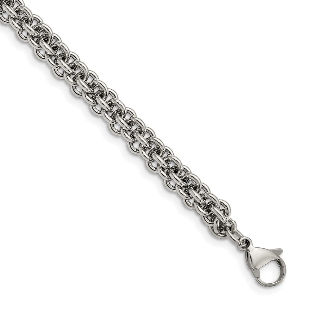7mm Stainless Steel Fancy Circle Link Chain Bracelet, 9 inch, Item B18615 by The Black Bow Jewelry Co.