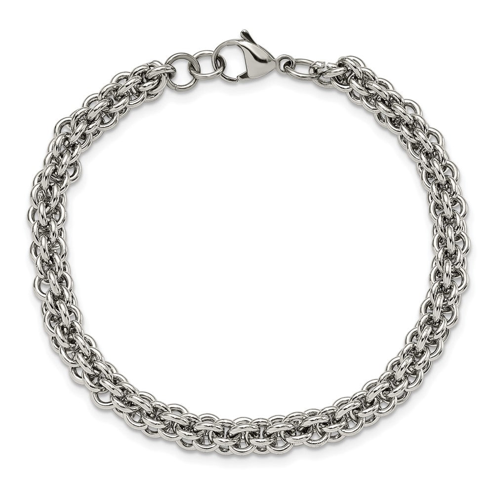 Alternate view of the 7mm Stainless Steel Fancy Circle Link Chain Bracelet, 9 inch by The Black Bow Jewelry Co.