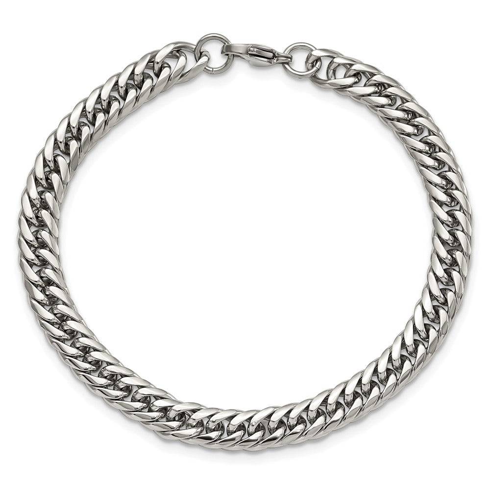 Alternate view of the 7.25mm Stainless Steel Rambo Double Curb Chain Bracelet, 9 Inch by The Black Bow Jewelry Co.