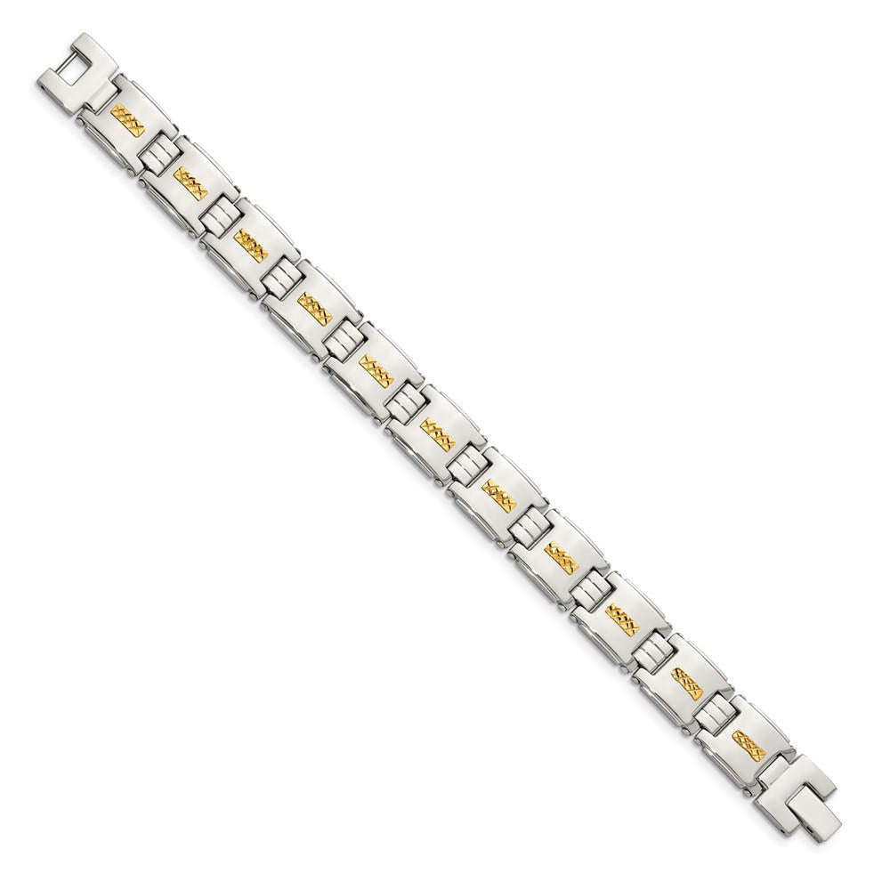 Alternate view of the 12.5mm Stainless Steel & 14K Yellow Gold Inlay Link Bracelet, 8 Inch by The Black Bow Jewelry Co.
