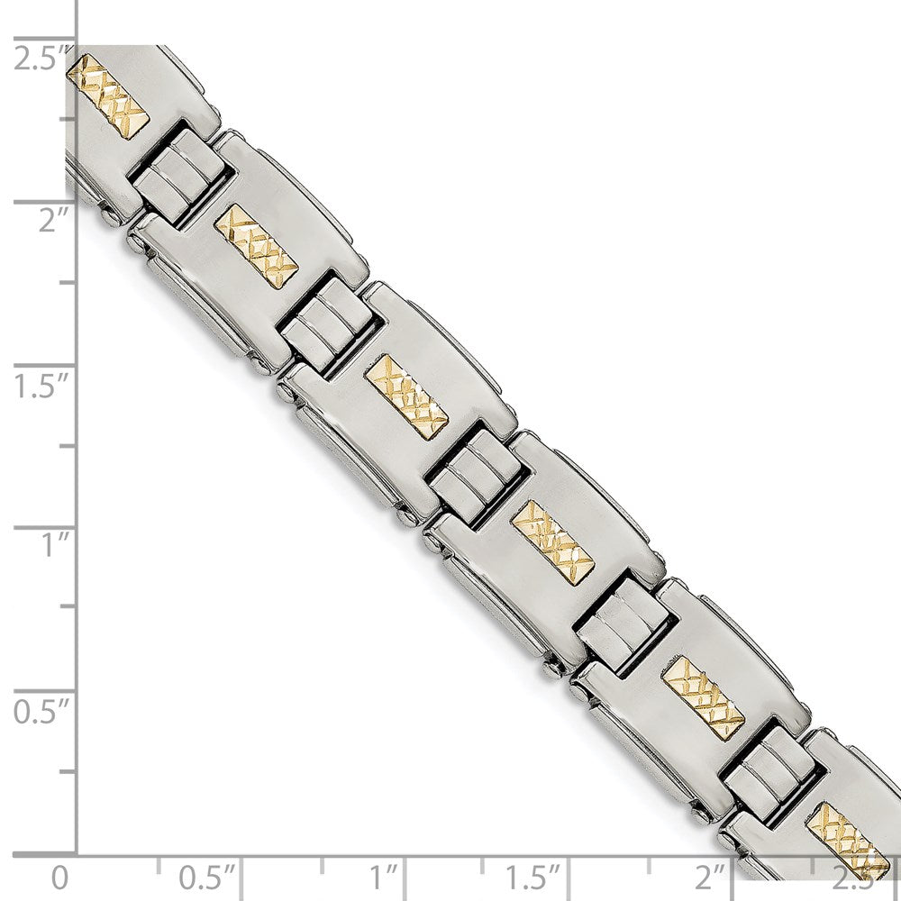 Alternate view of the 12.5mm Stainless Steel &amp; 14K Yellow Gold Inlay Link Bracelet, 8 Inch by The Black Bow Jewelry Co.